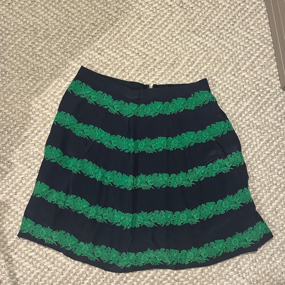 J. Crew Blue and Green Mini A-Line Skirt Pleated Silk Skirt